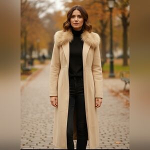 SHEIN Cream Trench Coat with Faux Fur Collar